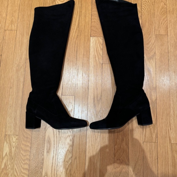 VINCE - Blythe Tall Black Suede Block Heel Boots - Picture 2 of 10